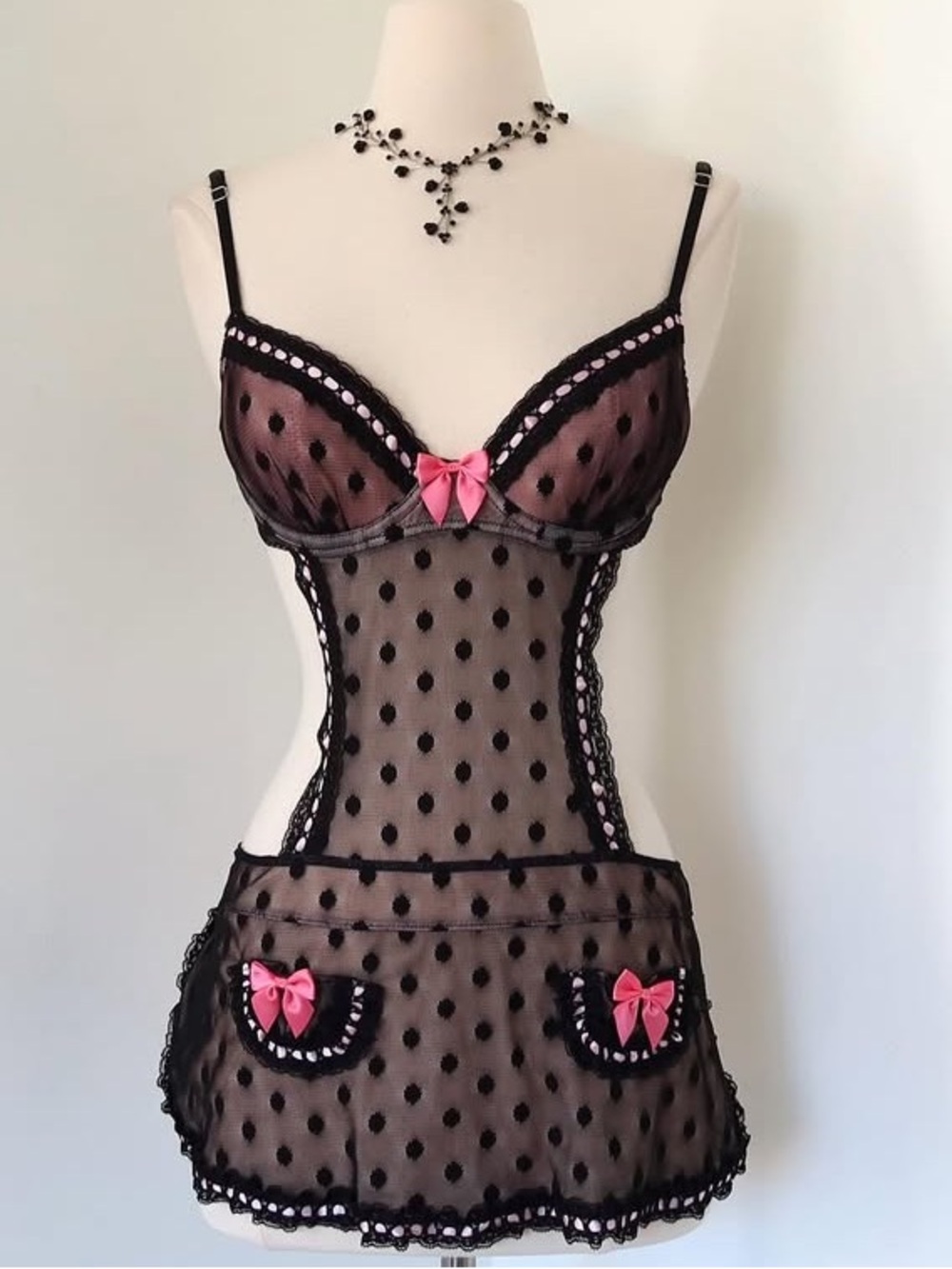 2-piece Victoria’s Secret Sheer Black Polka Dot French Maid Outfit with Panty!